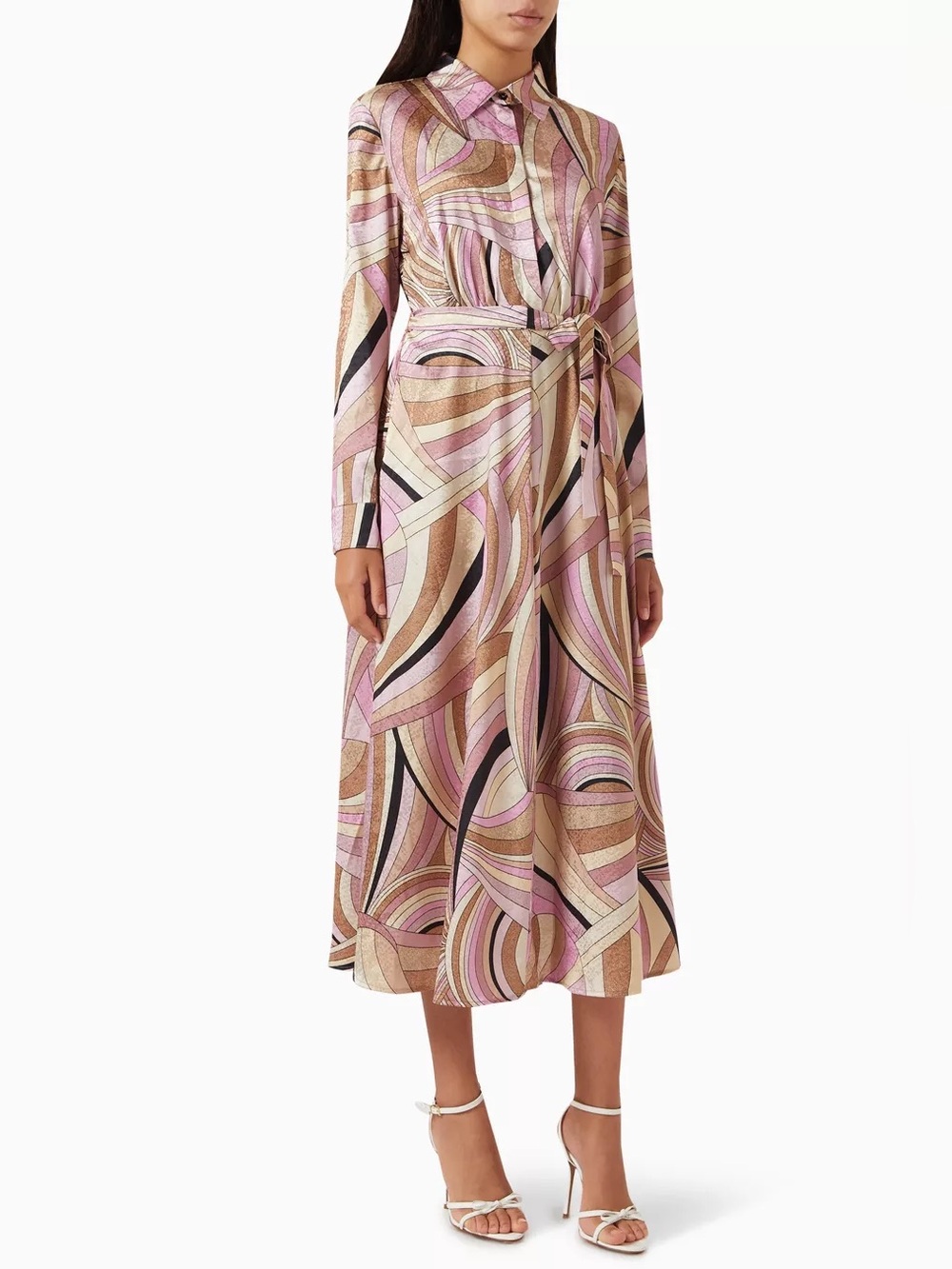 NWT MARELLA Purple Cream Gary Printed Belted Shirt Dress Sz 12